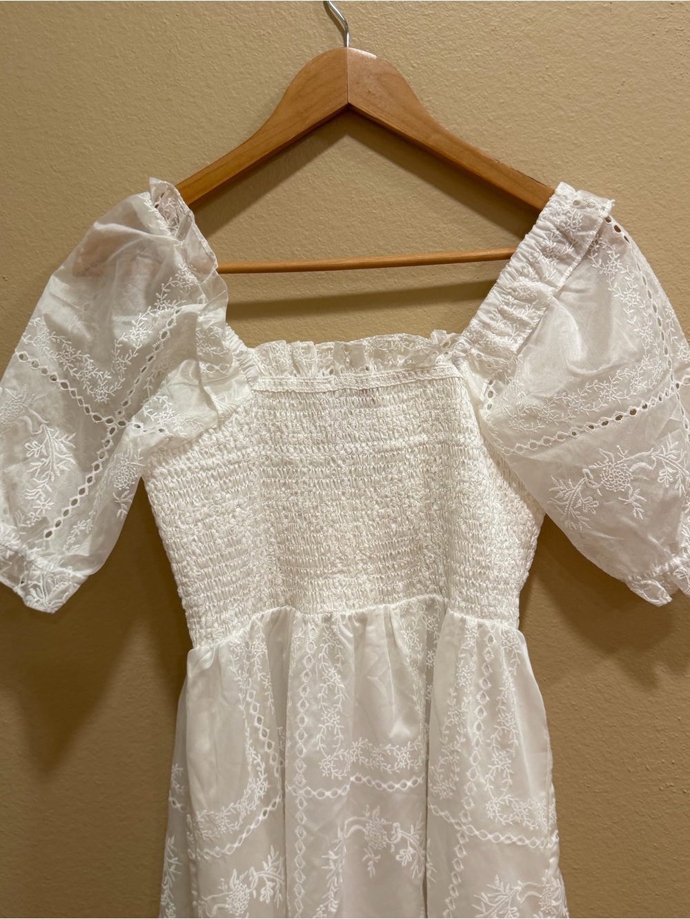 NWT Caroline Constas White Lace Maxi Dress Floral with Smocked Bodice Small - Picture 6 of 15